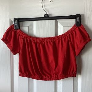 Aritzia Red Off-Shoulder Crop Top
